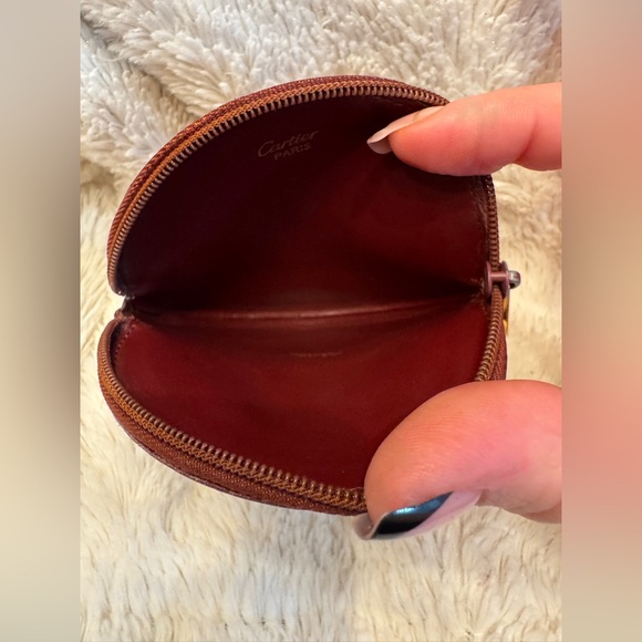 Vintage Cartier Bordeaux Leather Coin Pouch | 90s Must de Cartier Zip Wallet - Picture 8 of 9